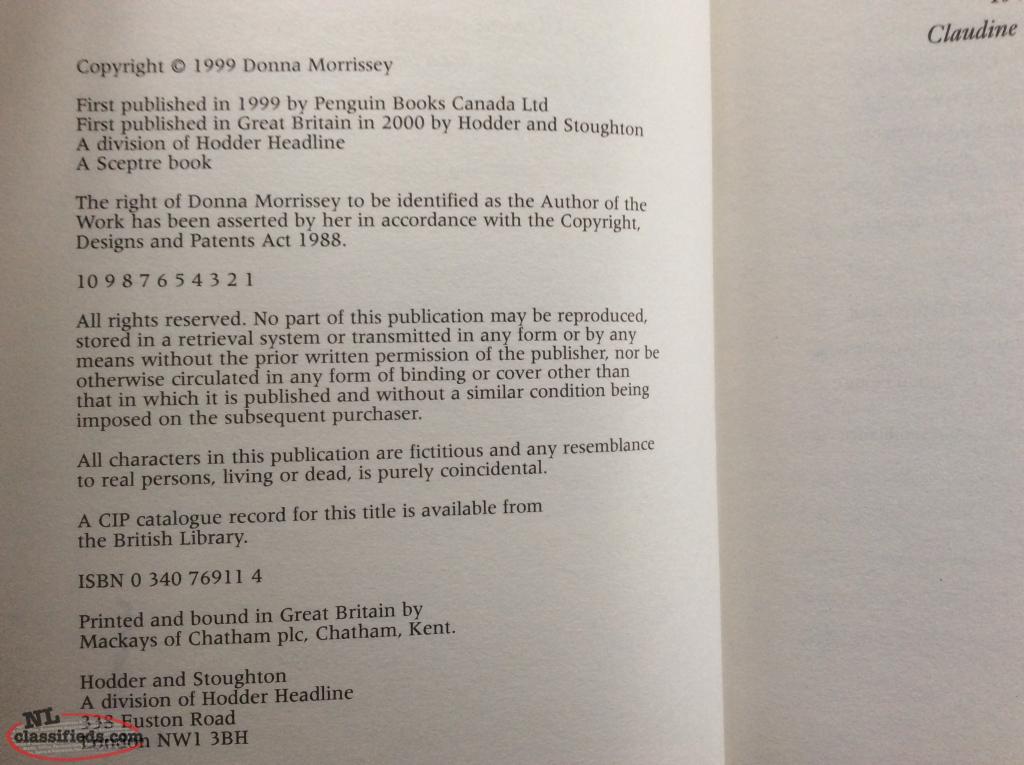 Donna Morrissey, Kits Law, signed St. Johns, Newfoundland Labrador