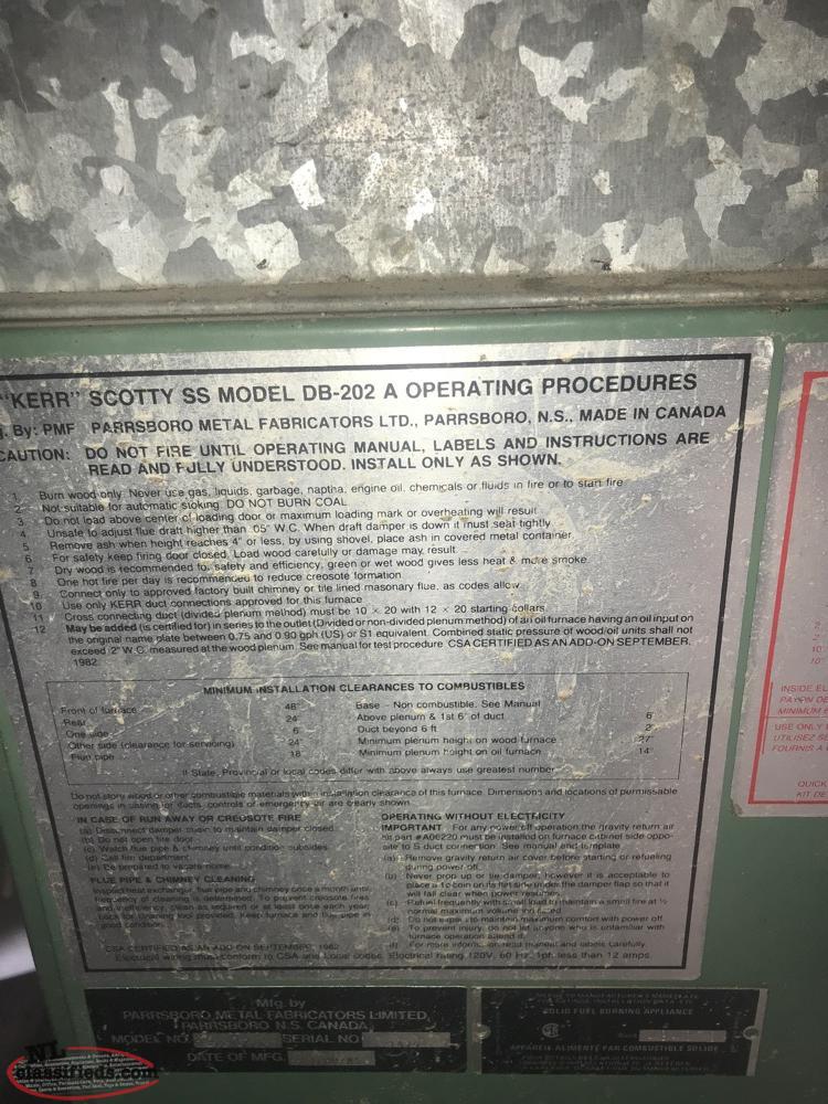 Kerr Wood/oil Combination Furnace Bunyan's Cove, Newfoundland