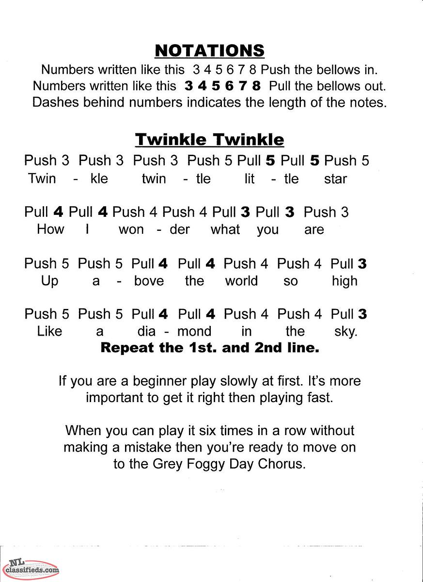 * BUTTON ACCORDION INSTRUCTIONAL MANUAL, EASY LEARN/PLAY BY NUMBERS