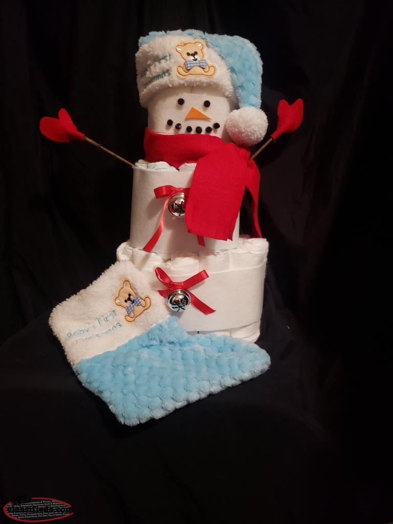 snowman diaper cake