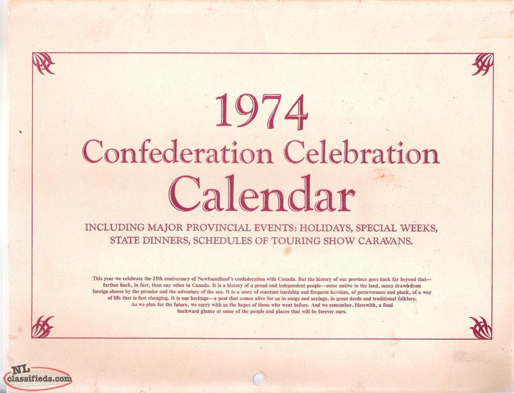 1974 Confederation Celebration Calendar - Salmon Cove, Newfoundland  Labrador | NL Classifieds